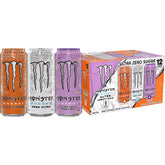 Monster Energy Ultra Zero, Ultra Sunrise, Ultra Wild Passion - 16 fl oz/12pk Cans