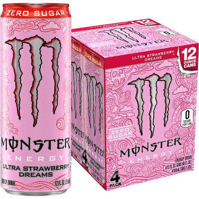 Monster Ultra Strawberry Dreams Zero Sugar Energy Drink - 4pk/12 fl oz Cans