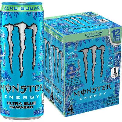 Monster Ultra Blue Hawaiian Zero Sugar Energy Drink - 4pk/12 fl oz Cans